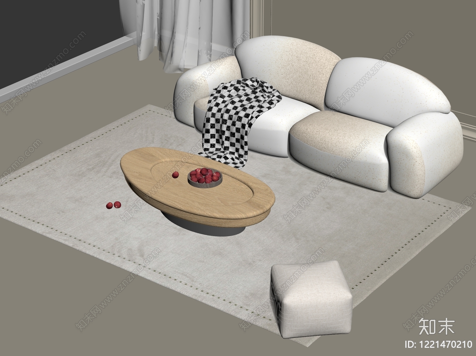 奶油风沙发组合3D模型下载【ID:1221470210】