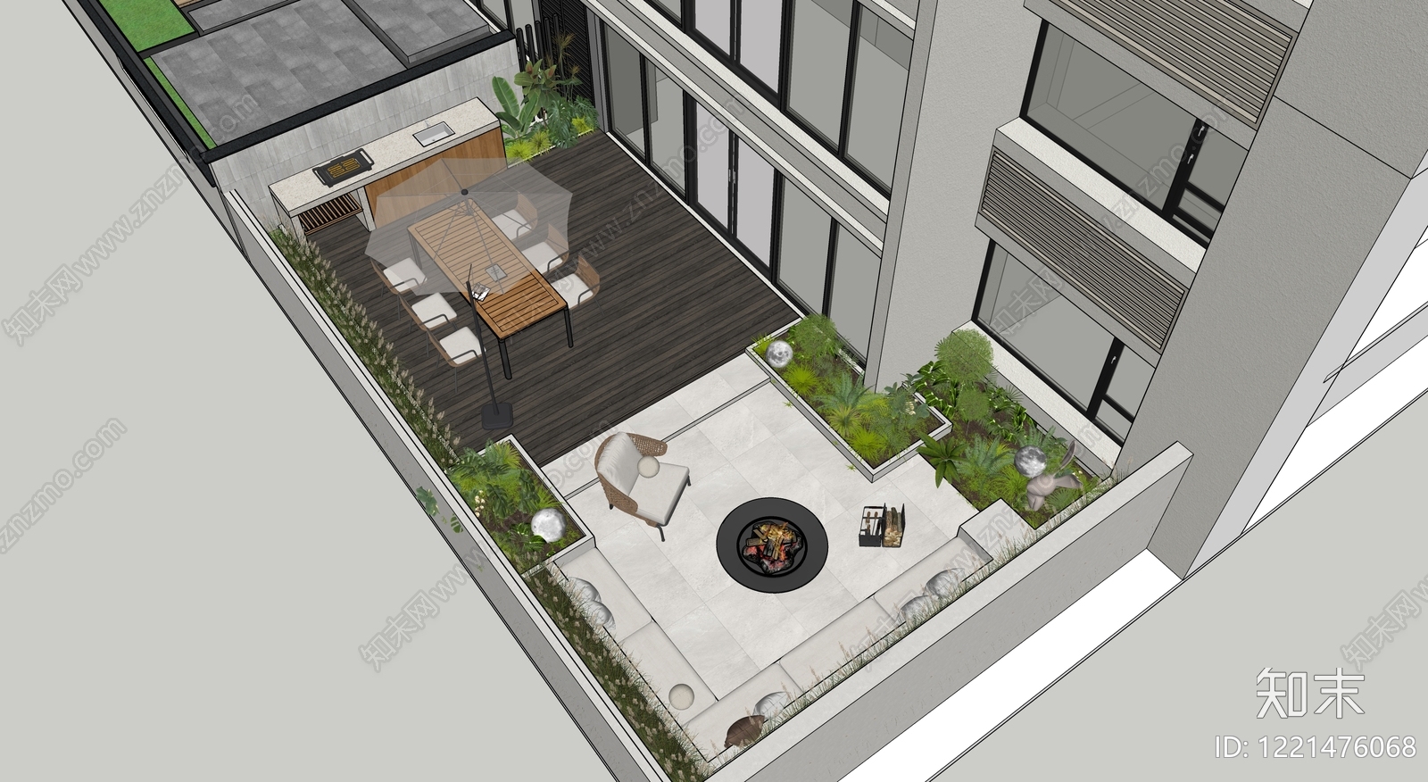 现代简约屋顶花园SU模型下载【ID:1221476068】