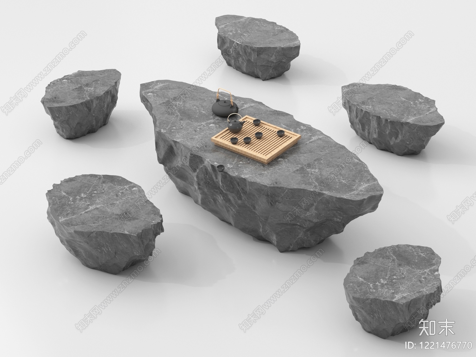 禅意茶桌椅3D模型下载【ID:1221476770】