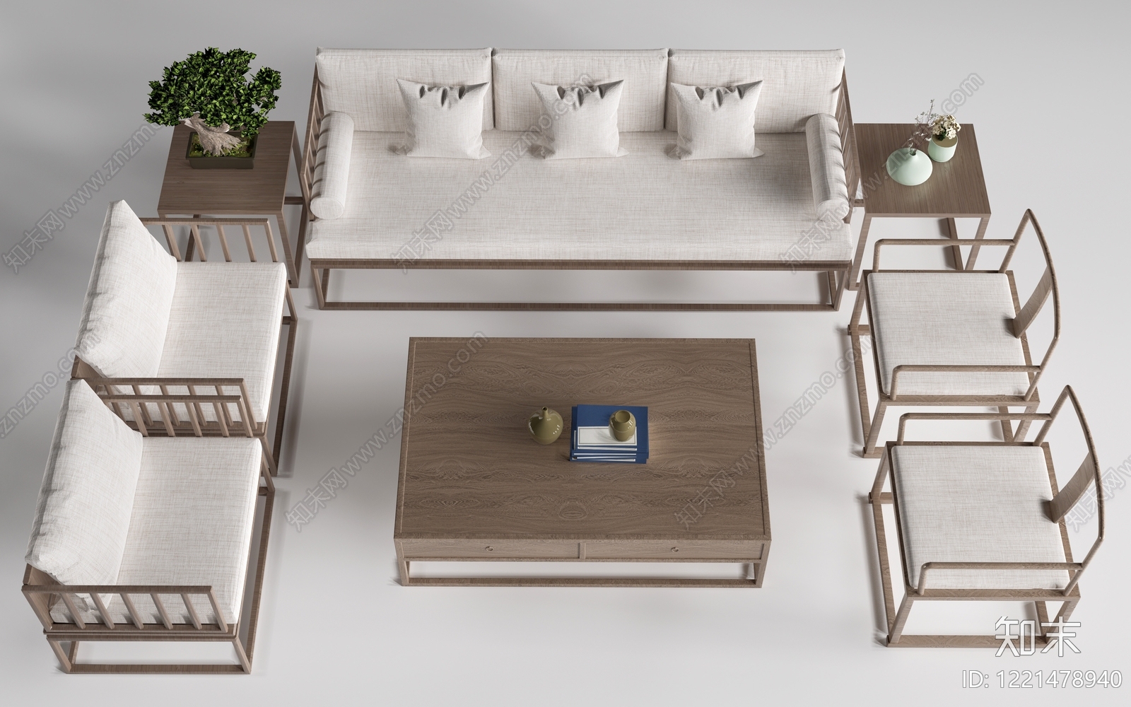 新中式休闲桌椅3D模型下载【ID:1221478940】