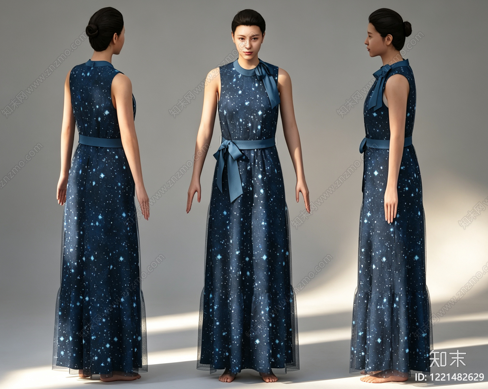 星空主题礼服风女人3D模型渲染效果图
