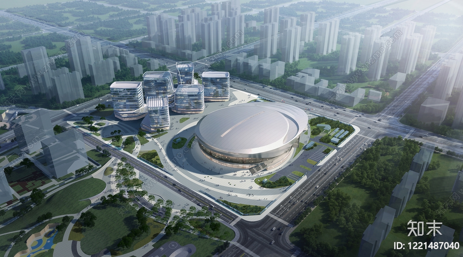 现代主义体育馆外观3D模型渲染效果图