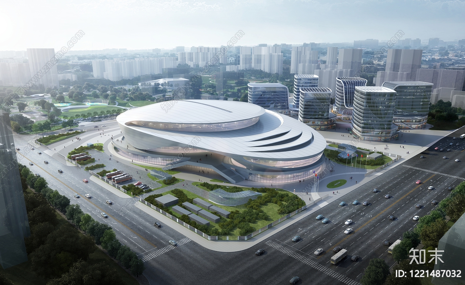现代主义体育馆外观3D模型渲染效果图