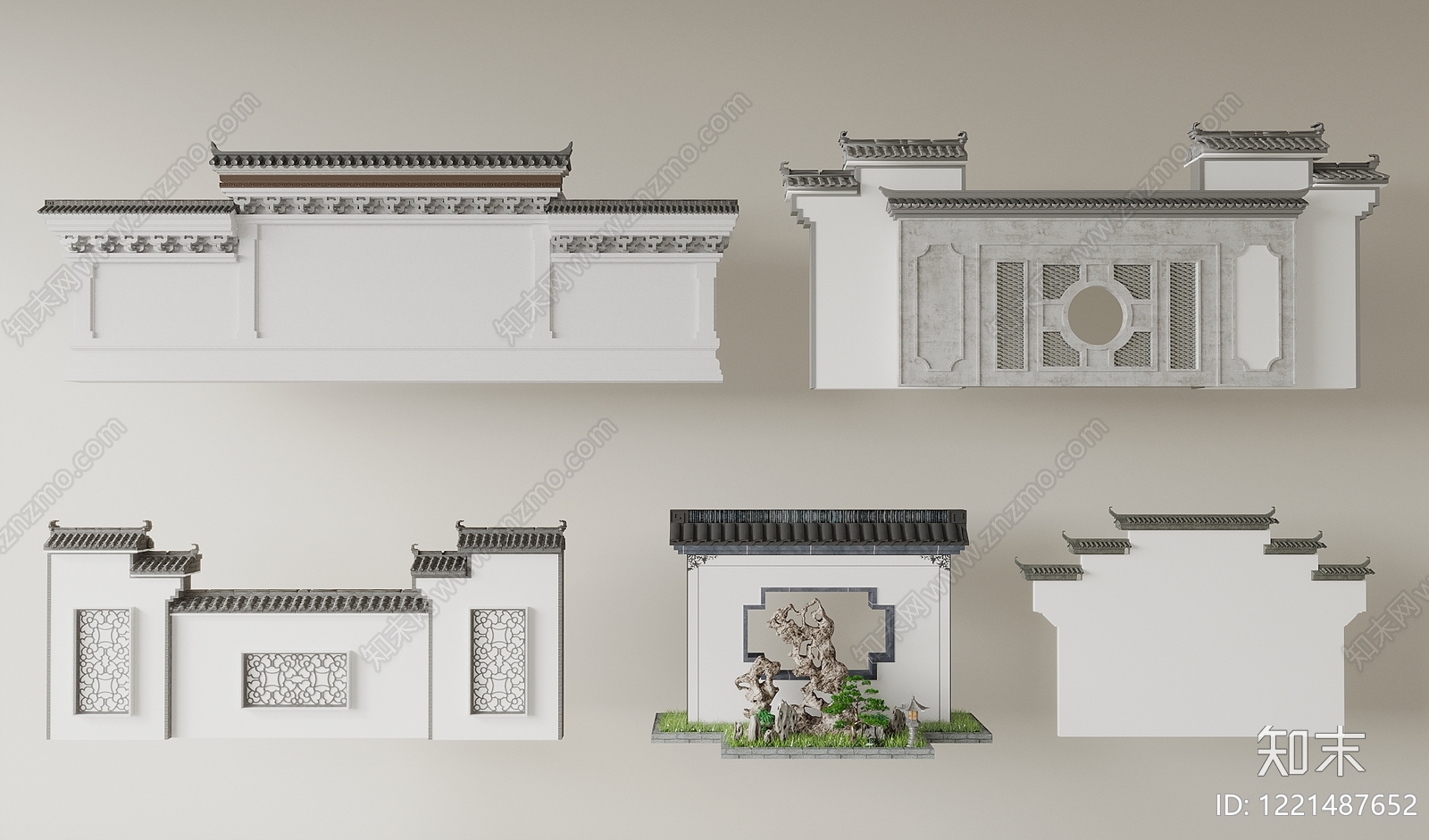 新中式景墙3D模型下载【ID:1221487652】