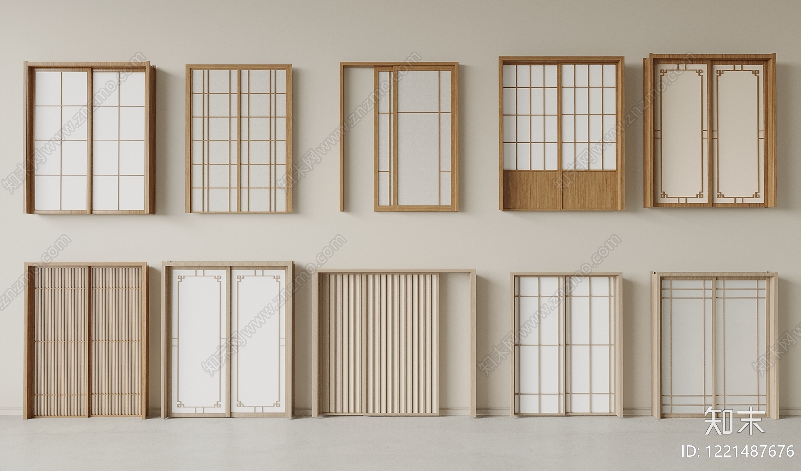 日式推拉门3D模型渲染效果图