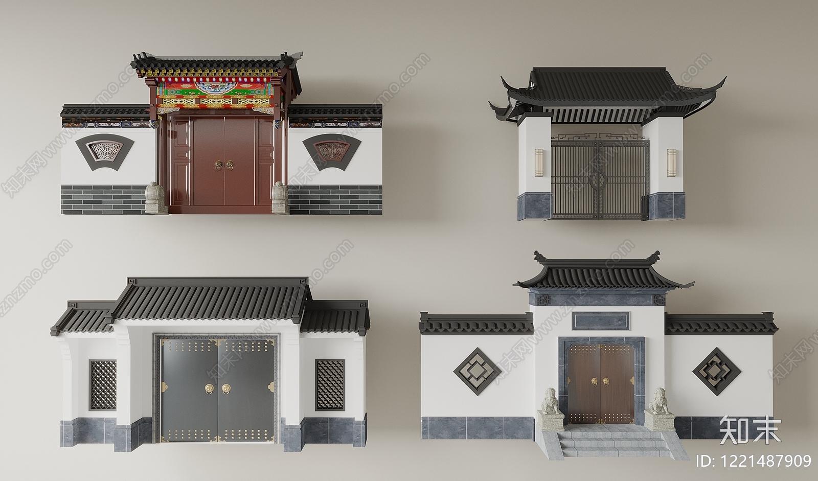 新中式大门3D模型渲染效果图