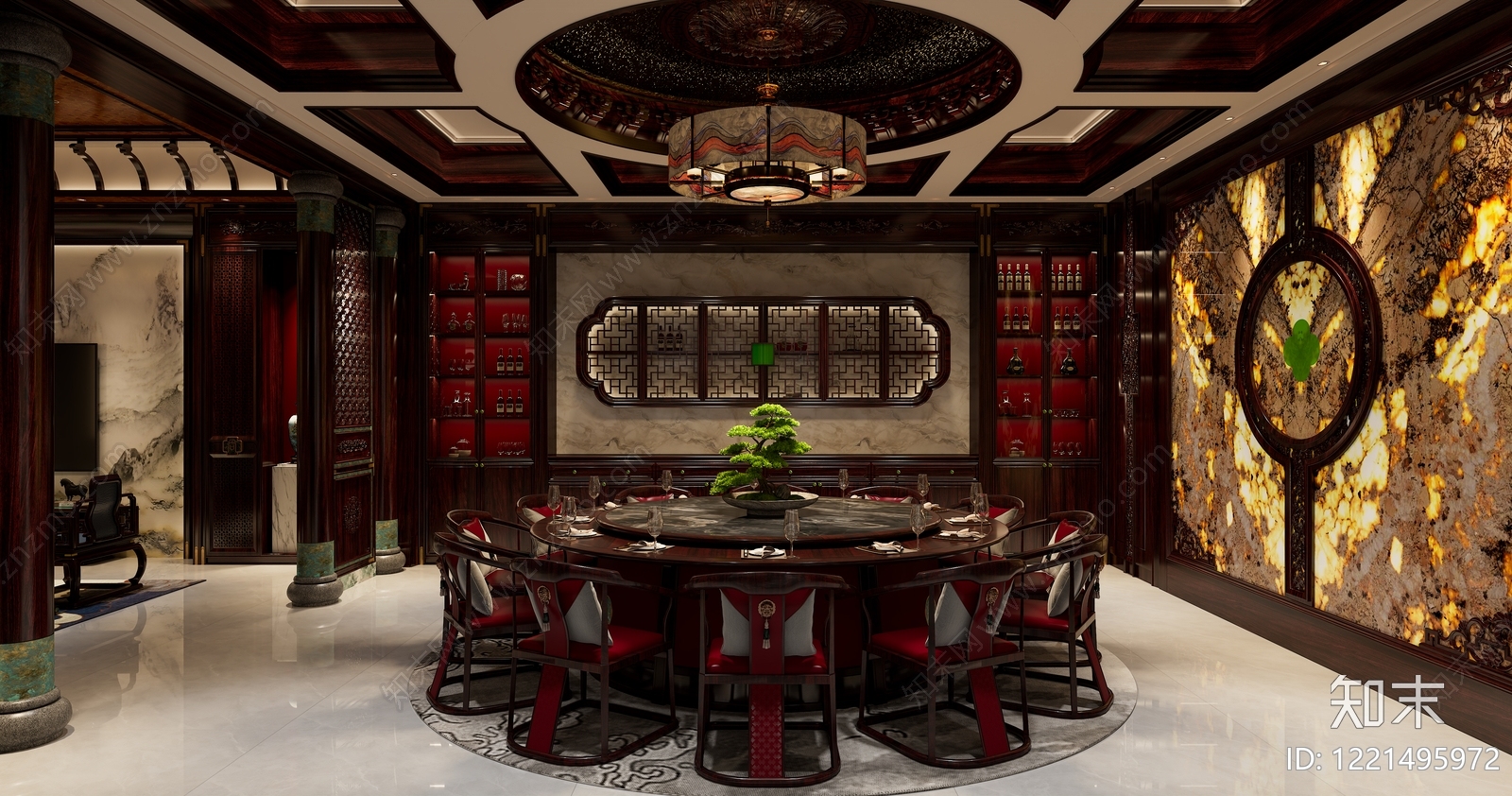 新中式别墅餐厅3D模型下载【ID:1221495972】