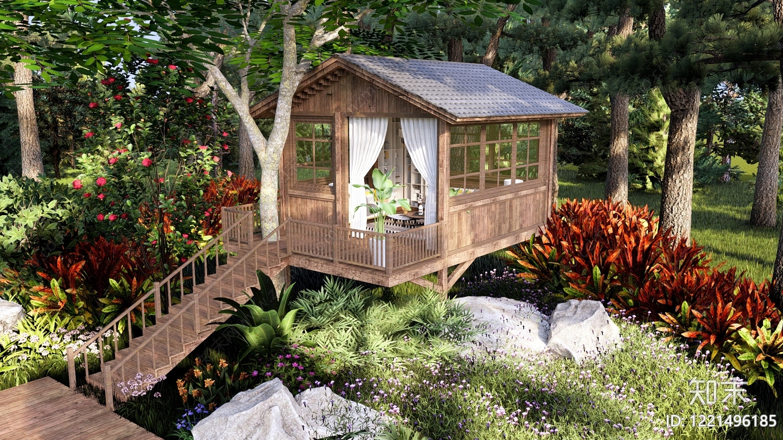 原木风树屋SU模型草图