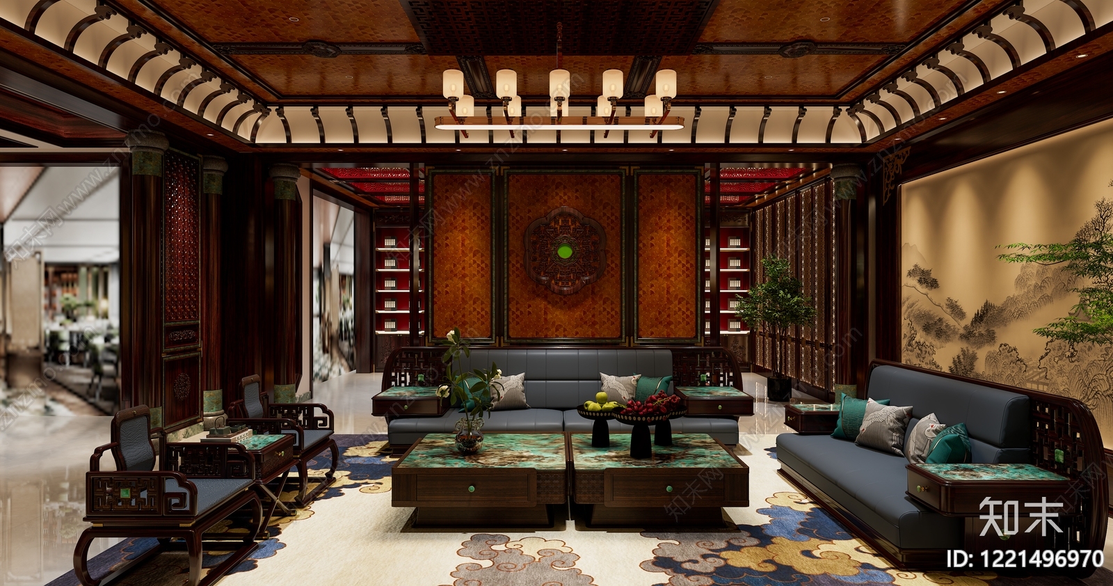 新中式别墅客厅3D模型下载【ID:1221496970】
