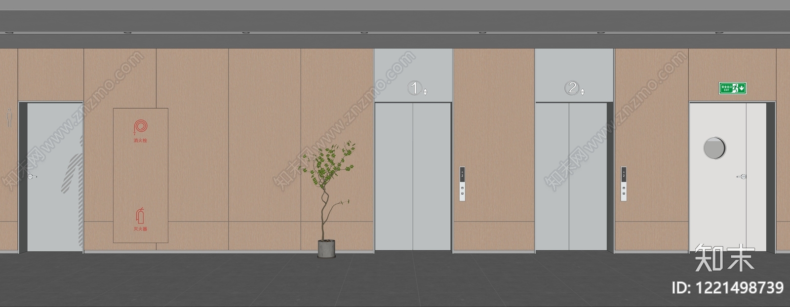 极简电梯厅SU模型下载【ID:1221498739】