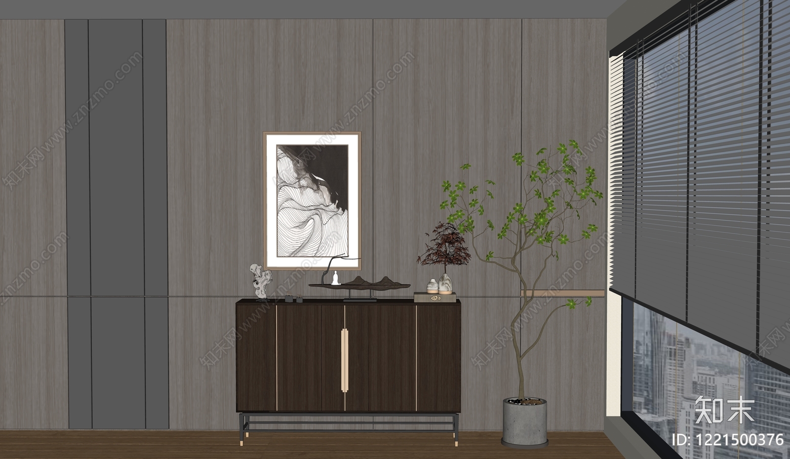 新中式装饰端景柜玄关柜SU模型下载【ID:1221500376】
