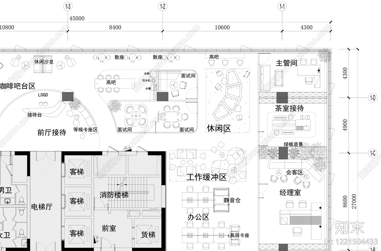整体办公空间cad施工图下载【ID:1221504433】