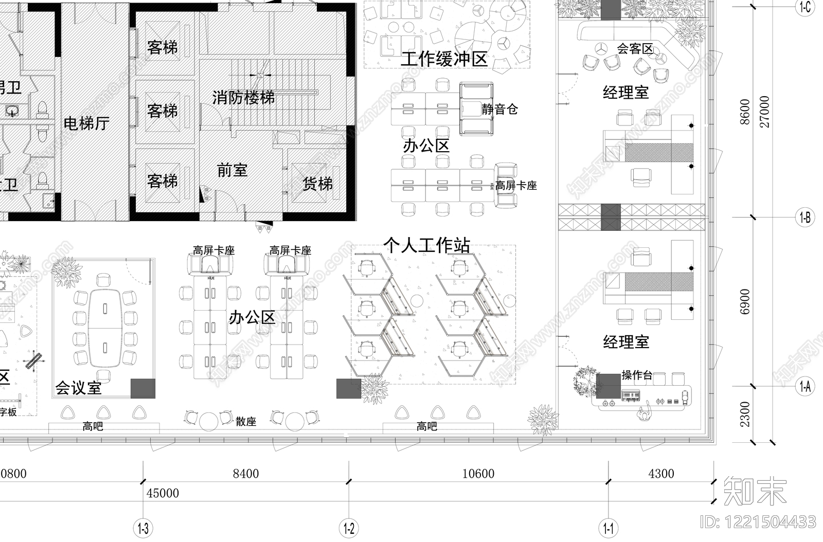 整体办公空间cad施工图下载【ID:1221504433】