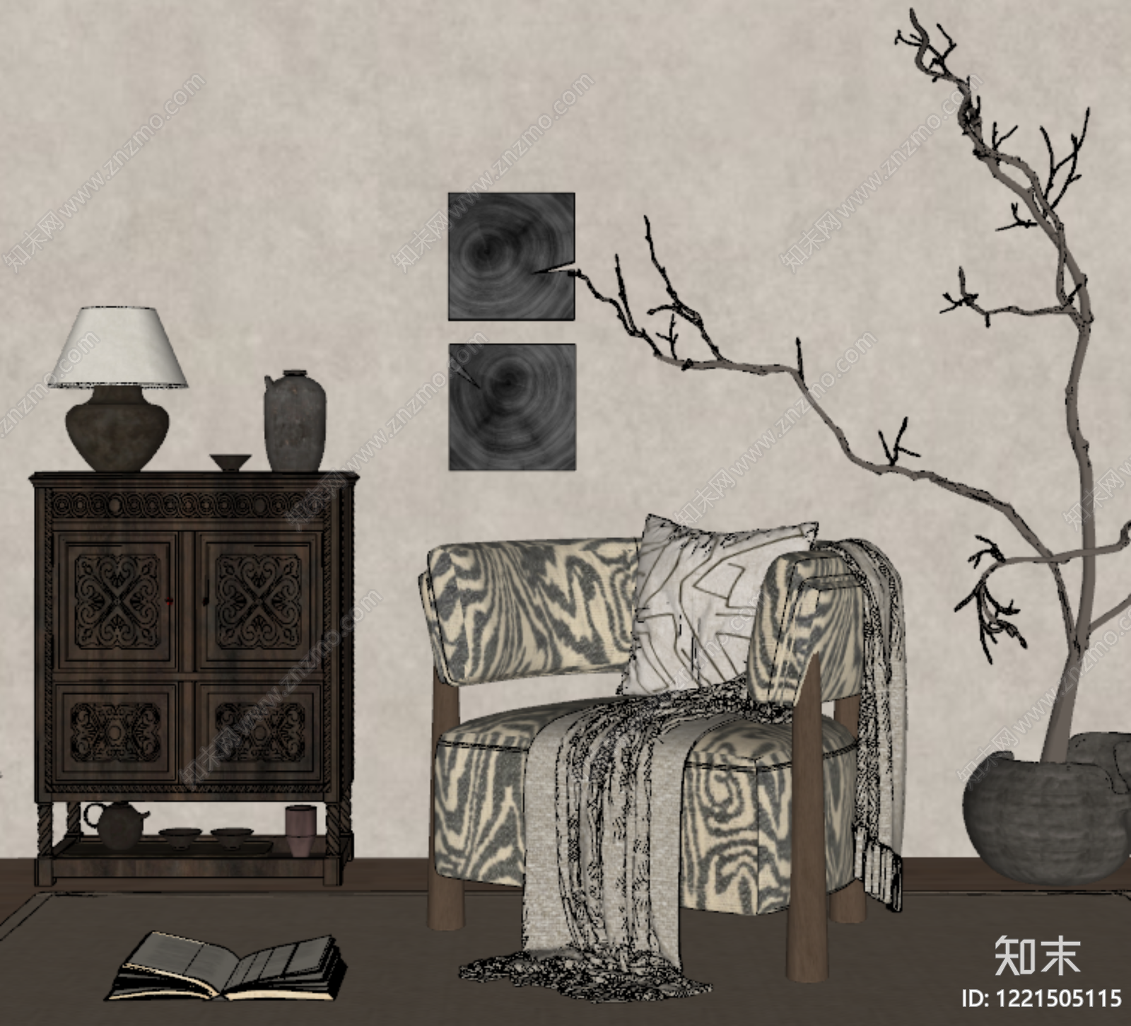 侘寂单人沙发SU模型下载【ID:1221505115】