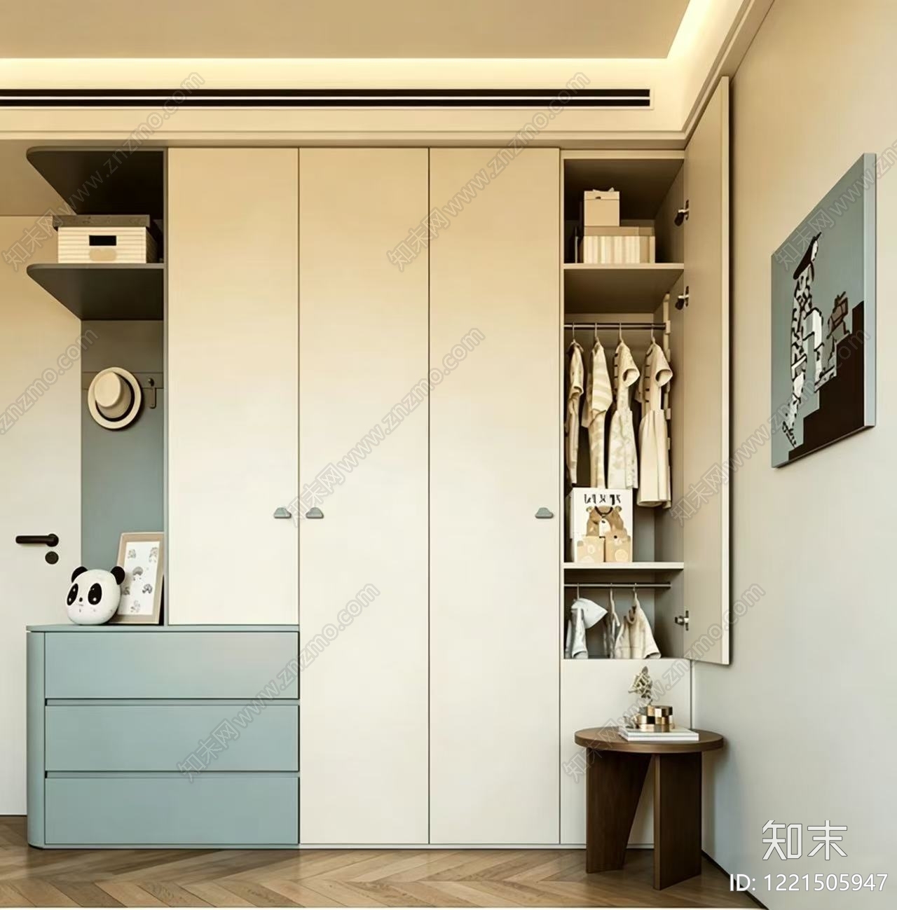 奶油风衣柜3D模型下载【ID:1221505947】