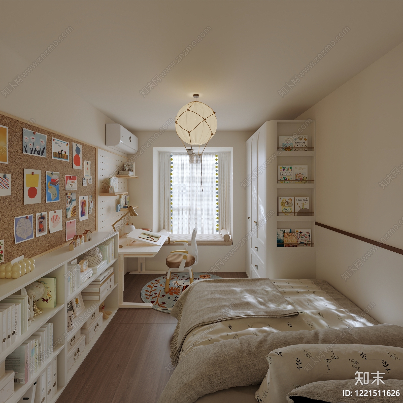 奶油风通用儿童房3D模型下载【ID:1221511626】