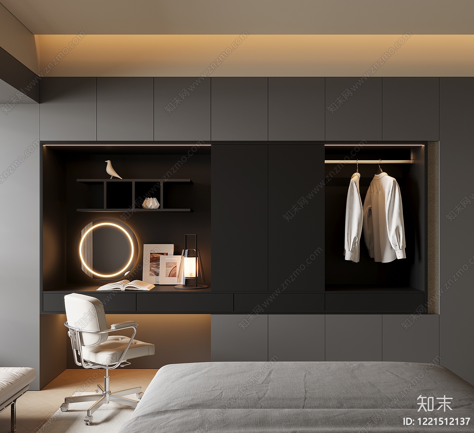 极简衣柜SU模型下载【ID:1221512137】