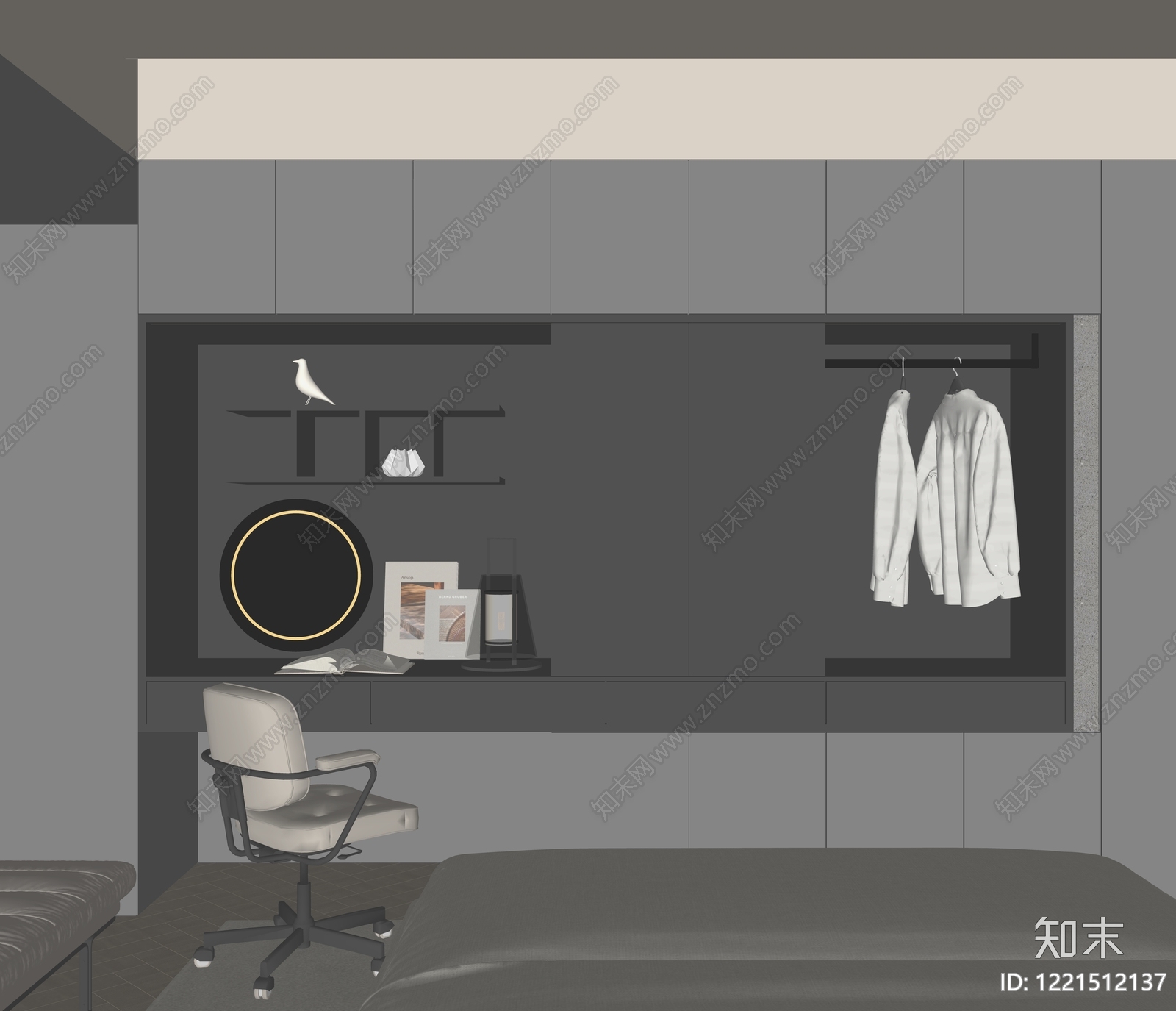 极简衣柜SU模型下载【ID:1221512137】