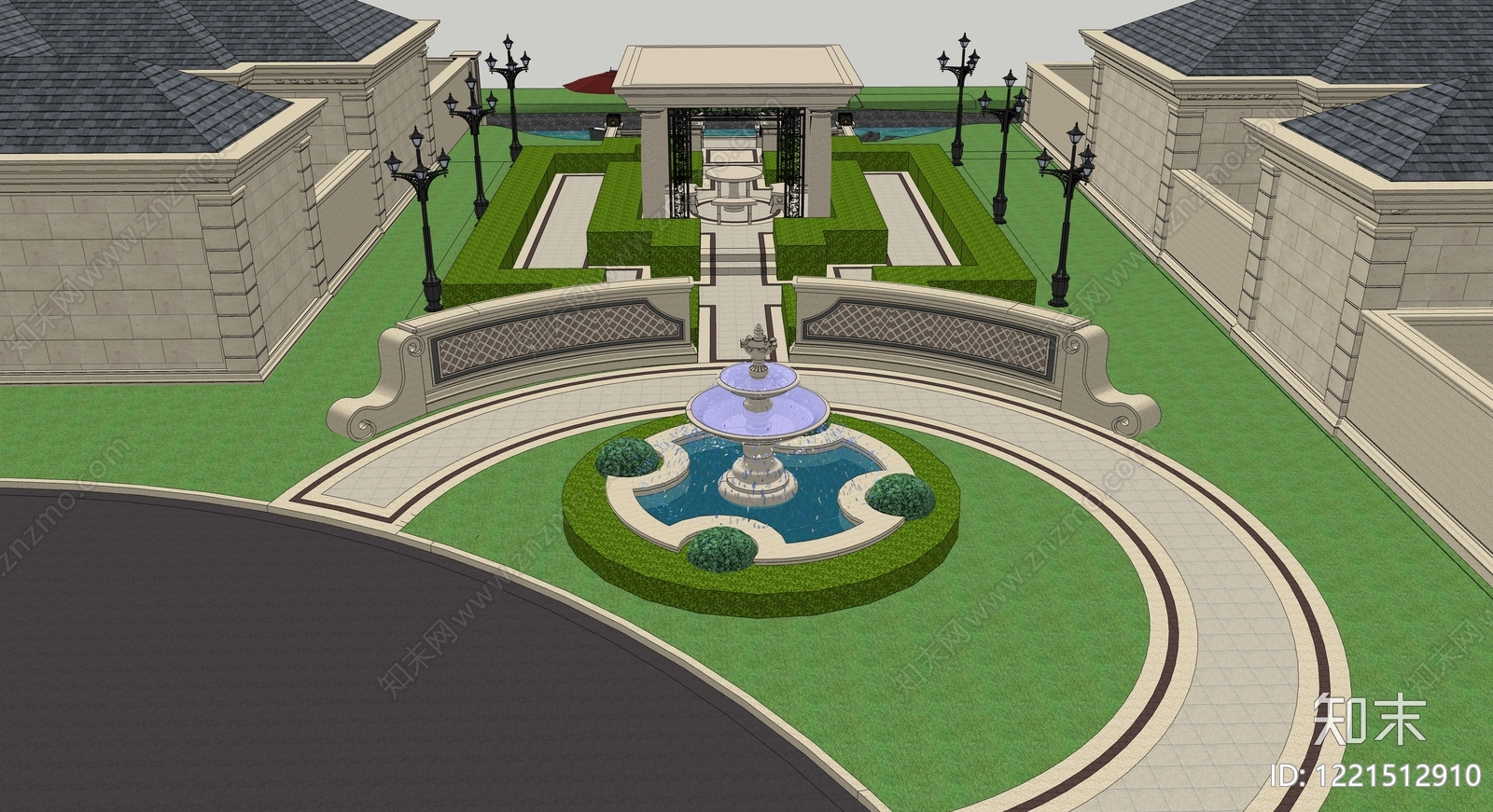 法式小区景观SU模型下载【ID:1221512910】