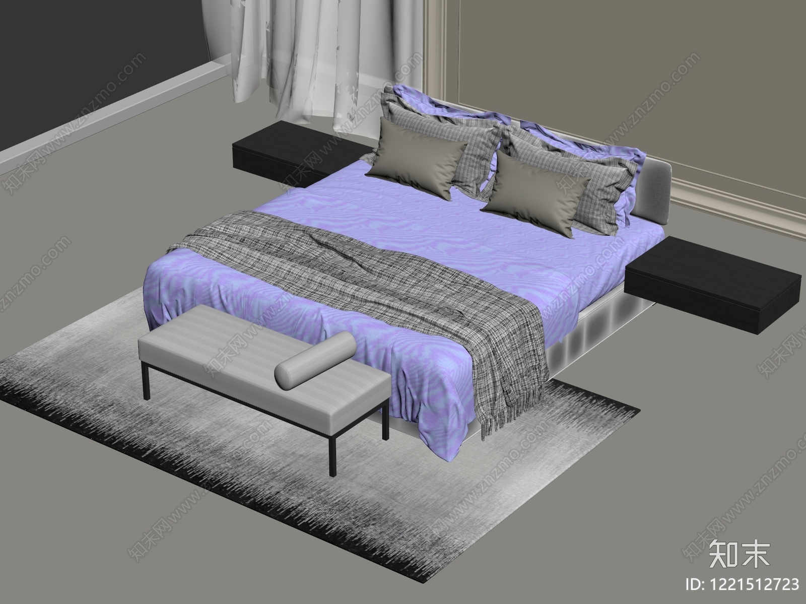 极简双人床3D模型下载【ID:1221512723】