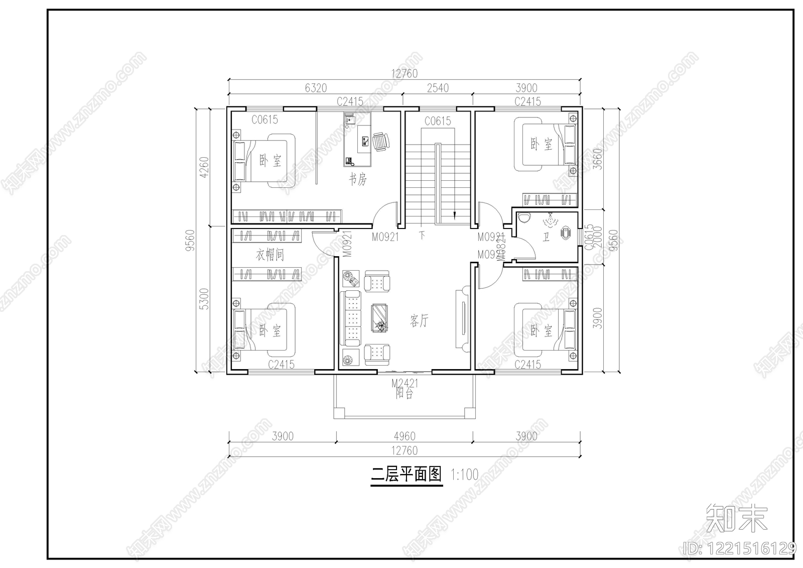别墅建筑cad施工图下载【ID:1221516129】