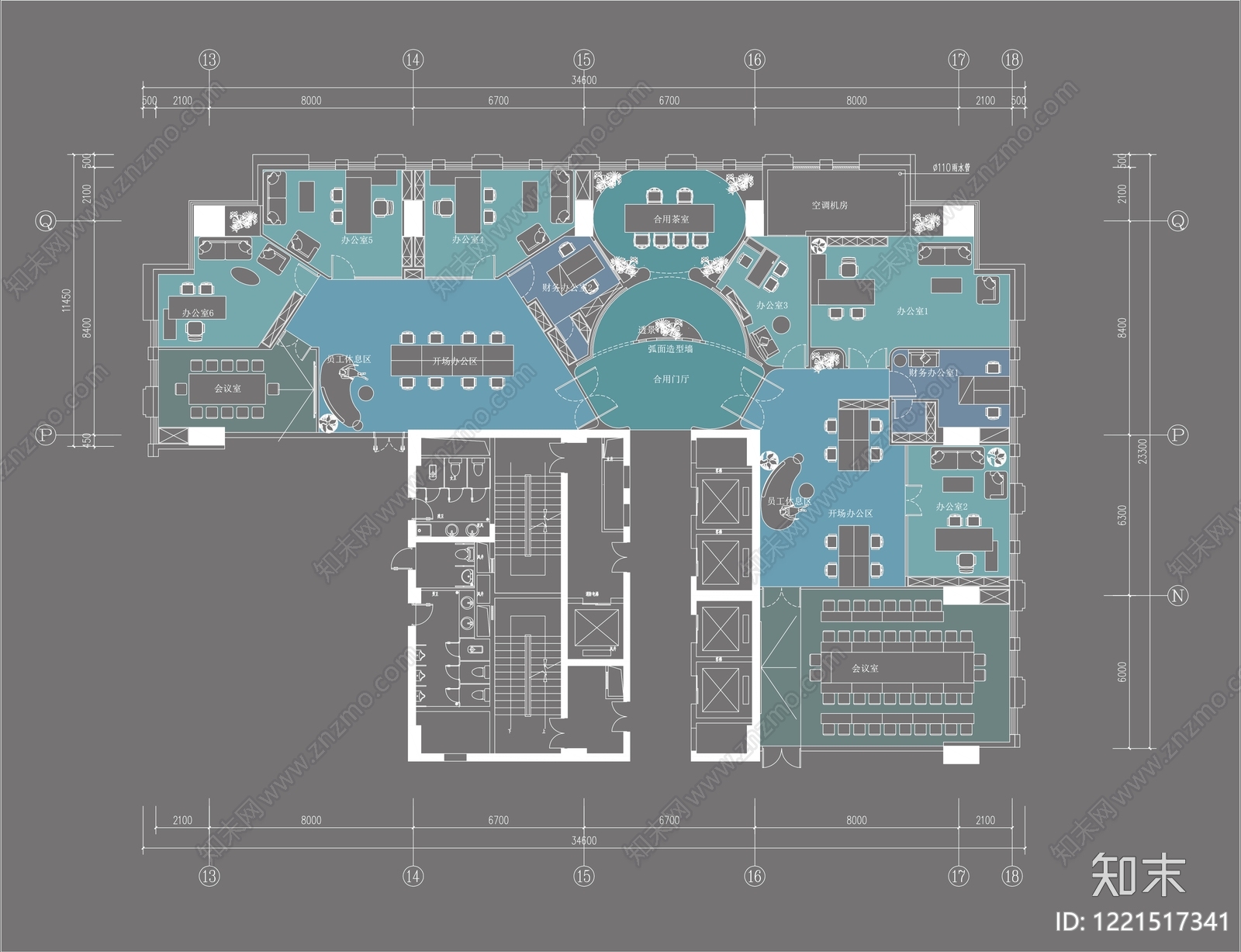 整体办公空间cad施工图下载【ID:1221517341】