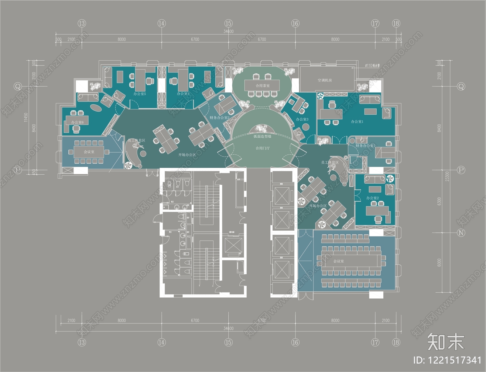 整体办公空间cad施工图下载【ID:1221517341】