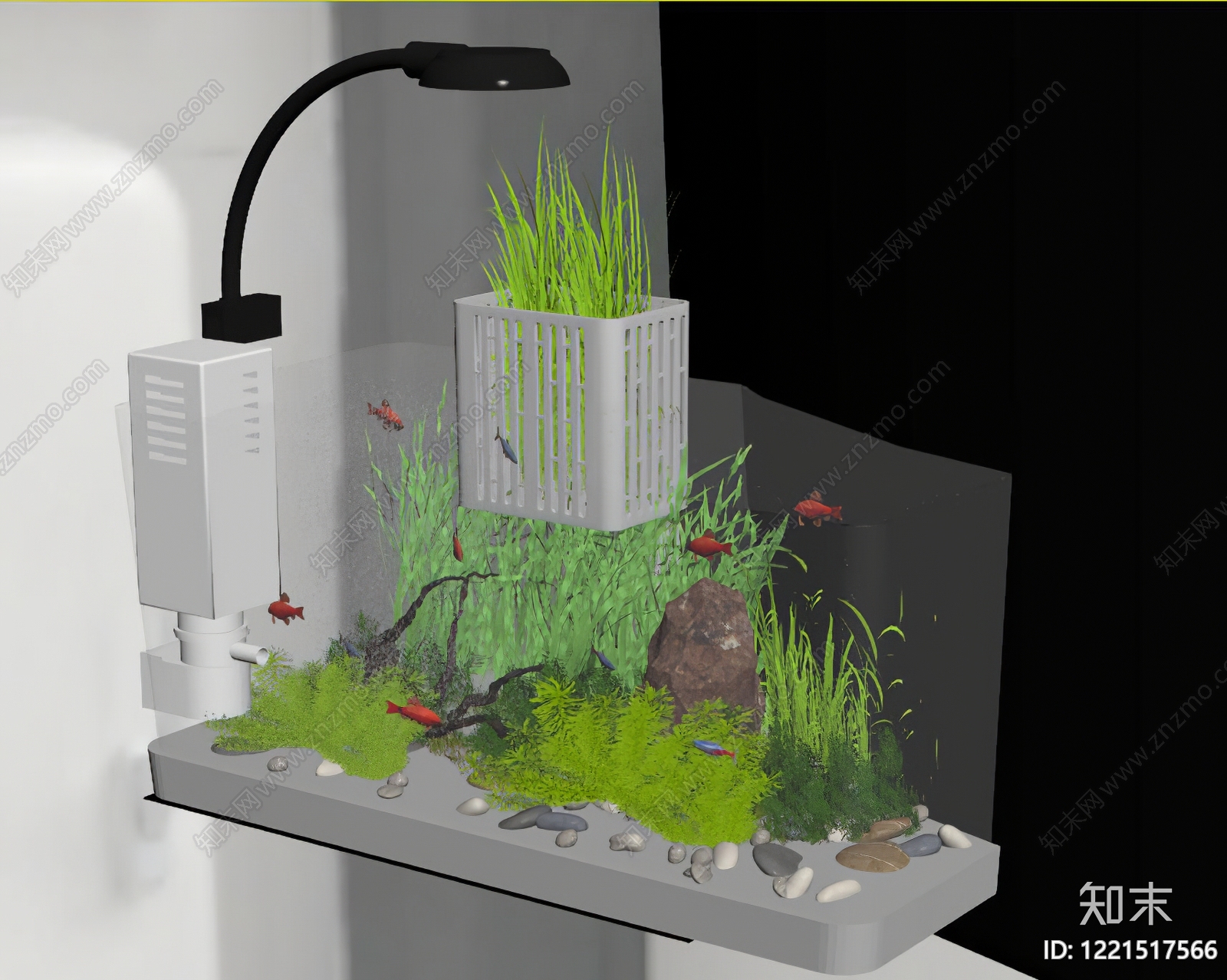 现代简约鱼缸SU模型下载【ID:1221517566】