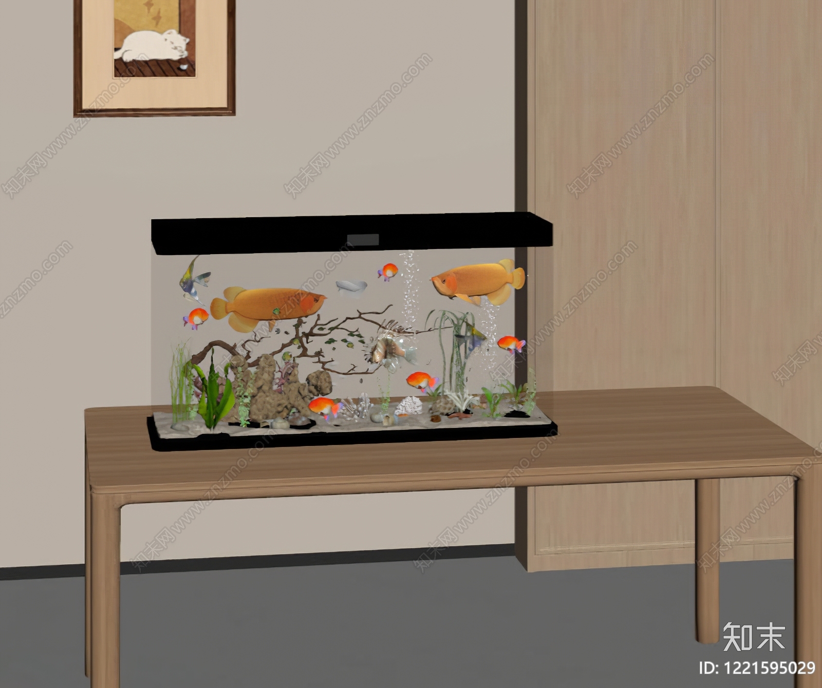 原木风鱼缸SU模型下载【ID:1221595029】