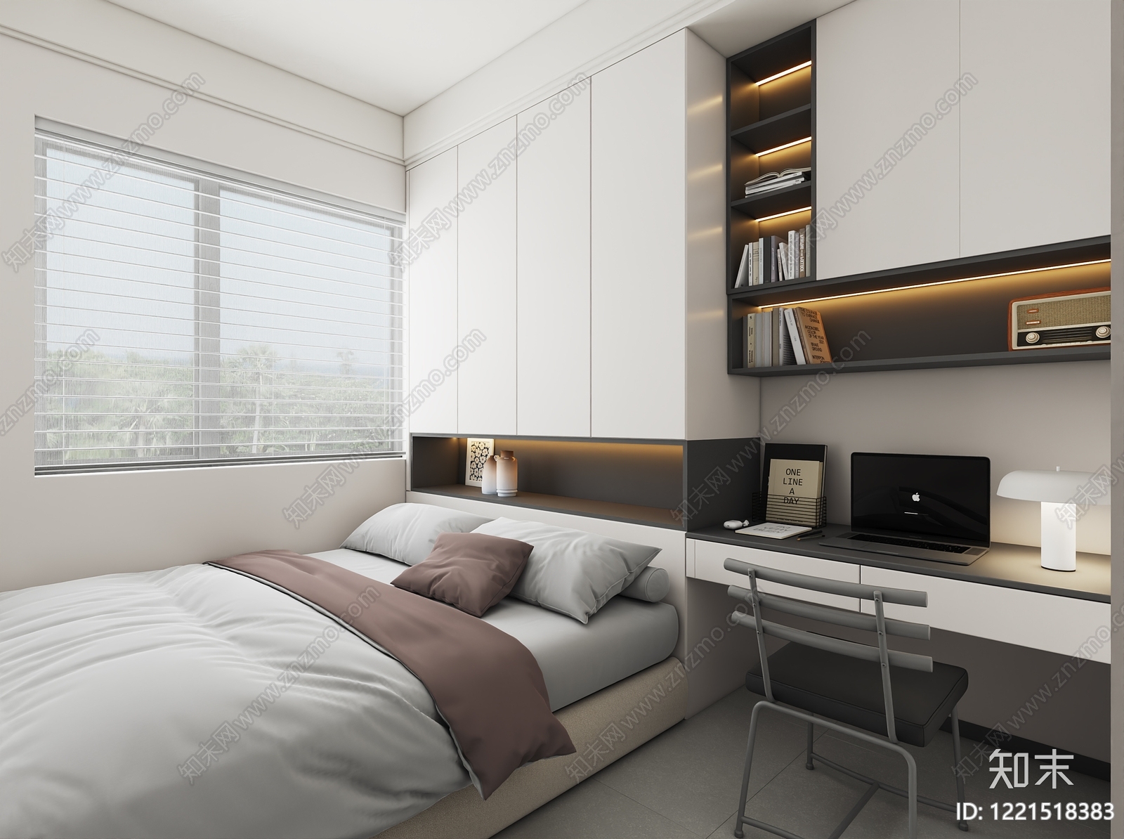 现代简约小卧室3D模型下载【ID:1221518383】