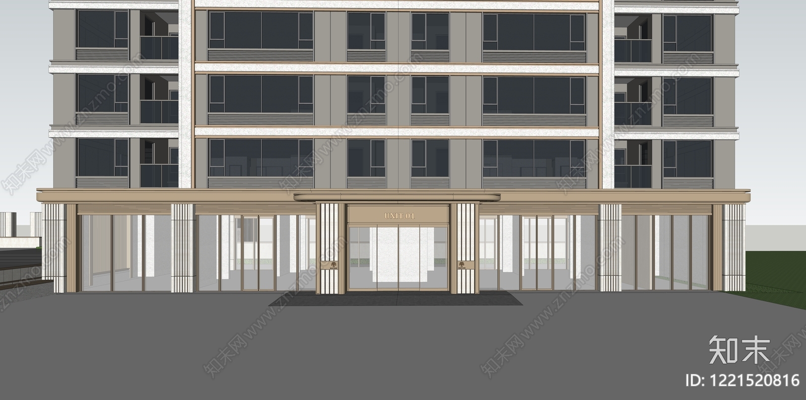现代主义小区建筑SU模型下载【ID:1221520816】