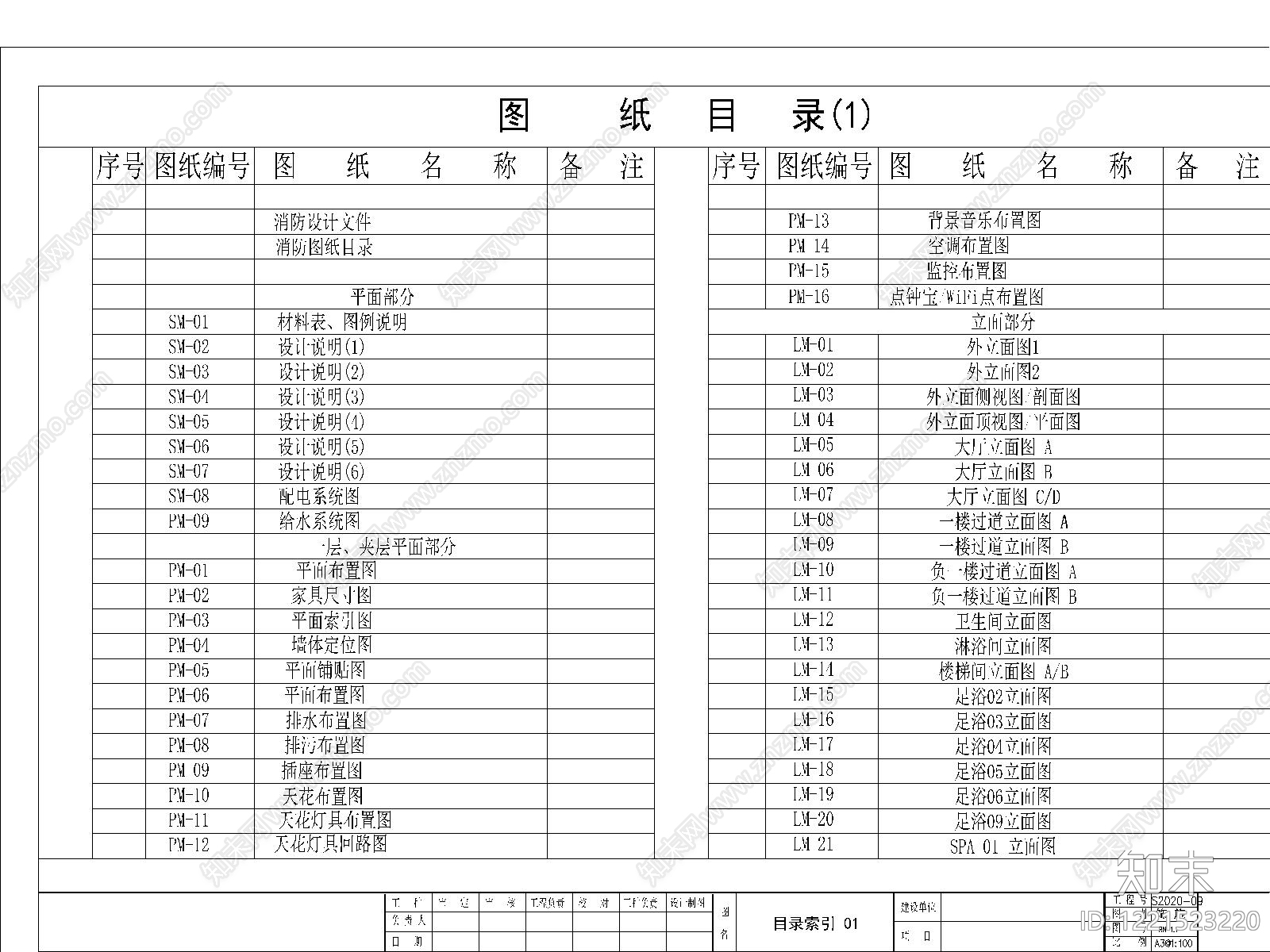 图纸目录模板cad施工图下载【ID:1221523220】