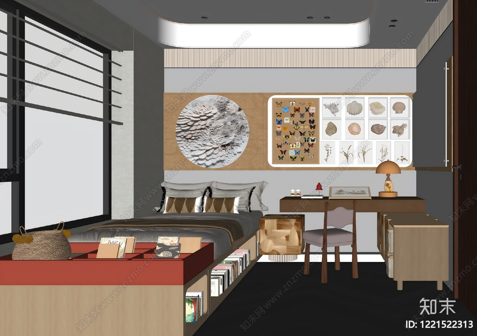 原木风通用儿童房SU模型下载【ID:1221522313】