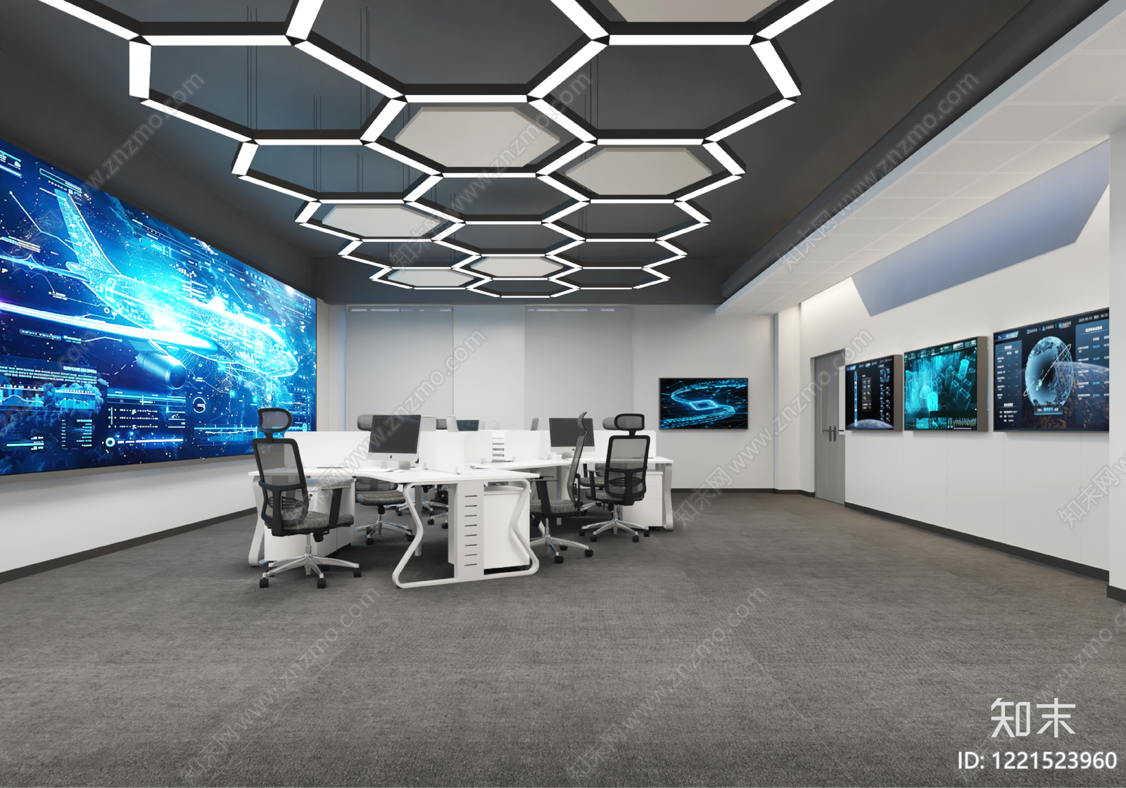 现代极简指挥中心3D模型渲染效果图