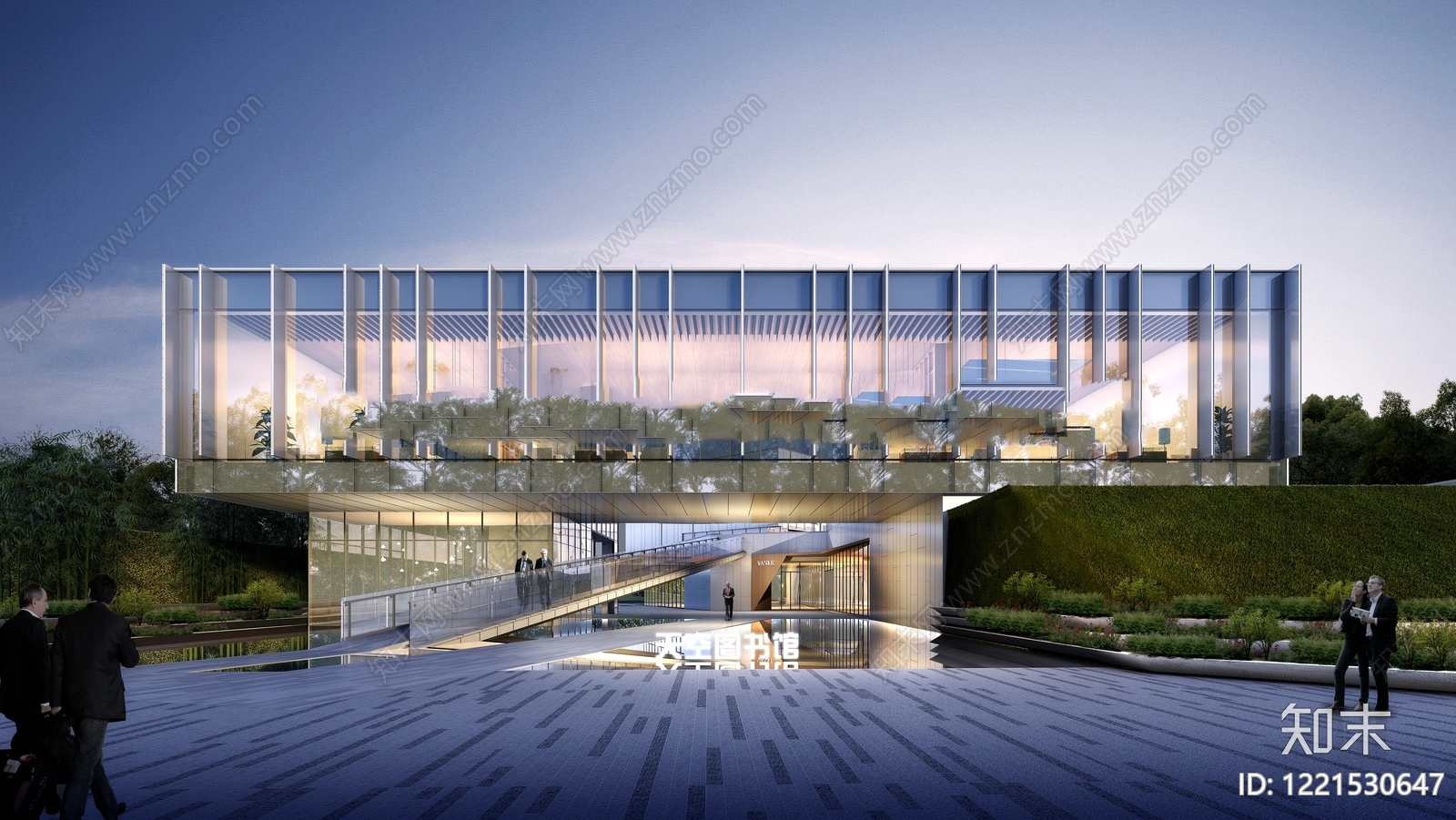现代主义图书馆建筑SU模型草图