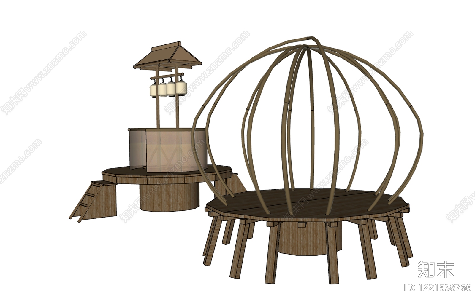 日式文旅美陈SU模型下载【ID:1221538766】