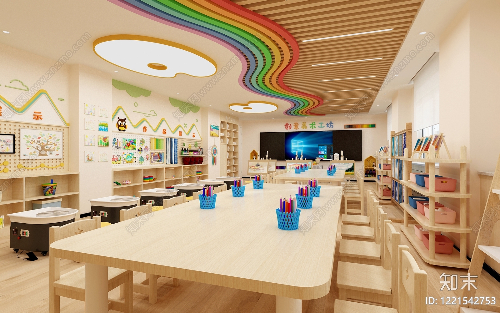 原木风幼儿园3D模型下载【ID:1221542753】