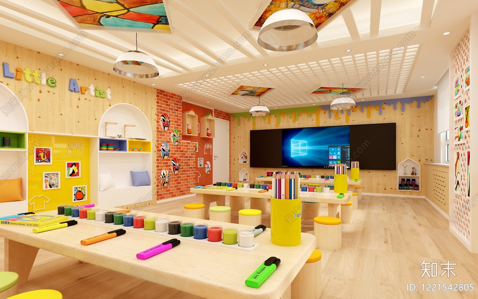 原木风幼儿园3D模型下载【ID:1221542805】