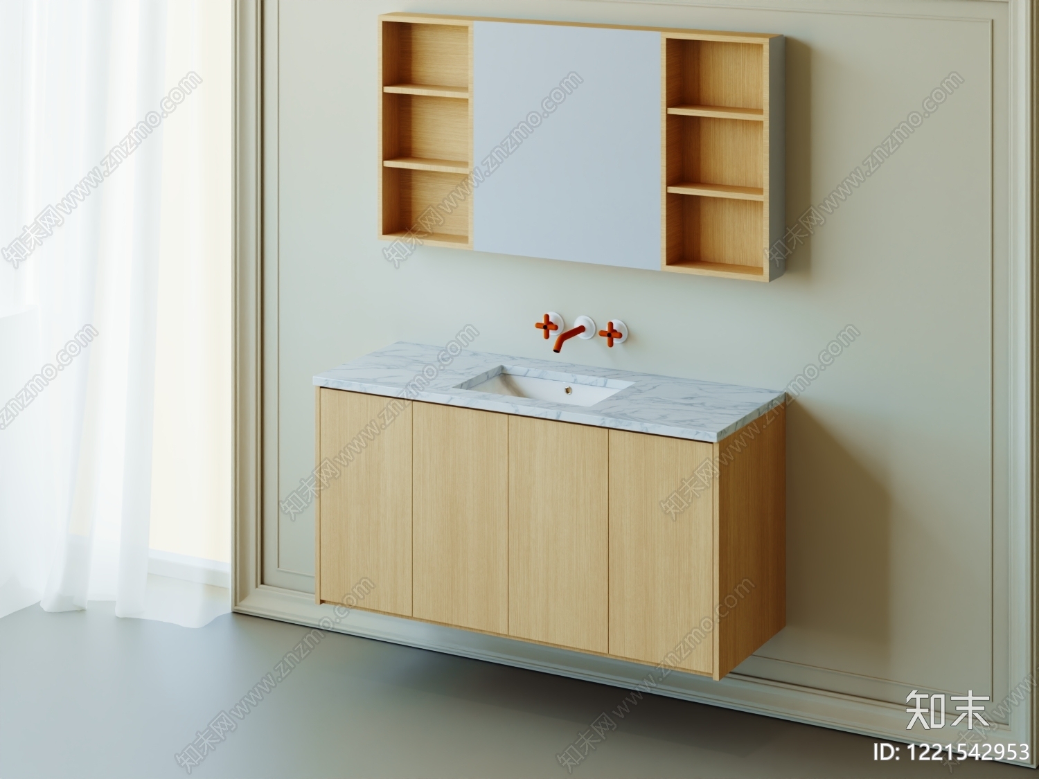 原木风浴室柜SU模型下载【ID:1221542953】