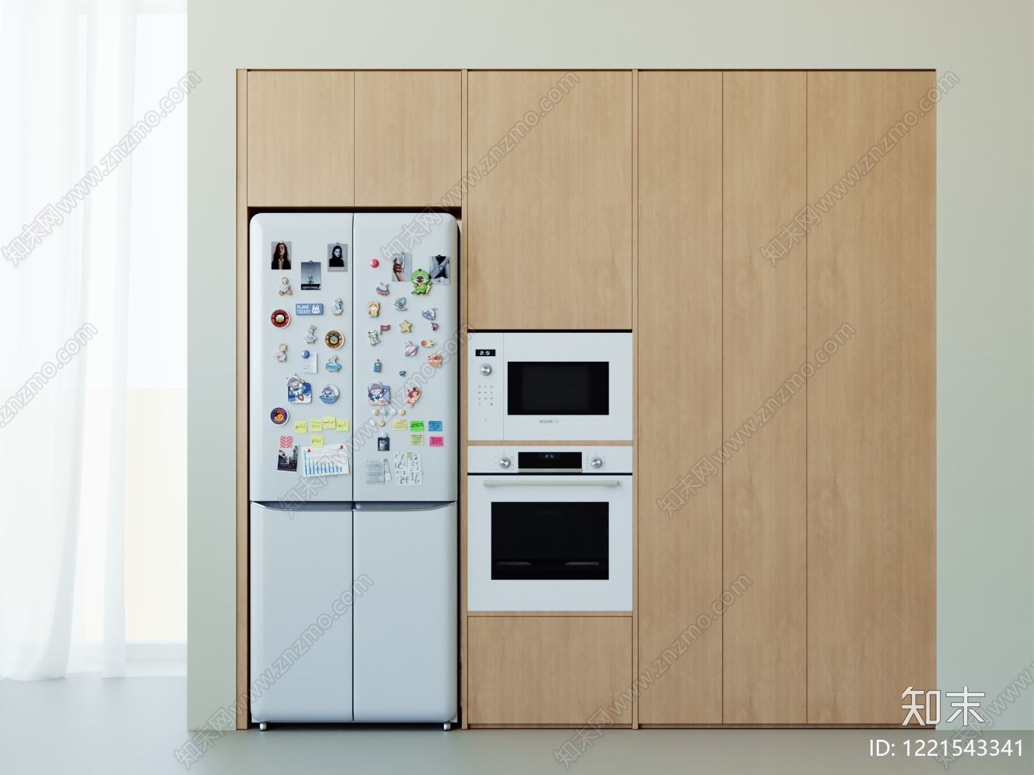 原木风冰箱柜3D模型渲染效果图