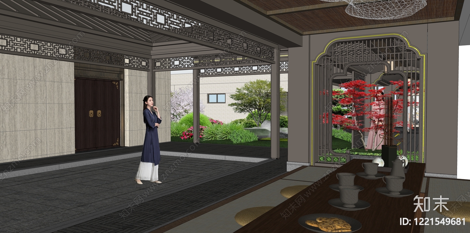 新中式别墅庭院SU模型下载【ID:1221549681】