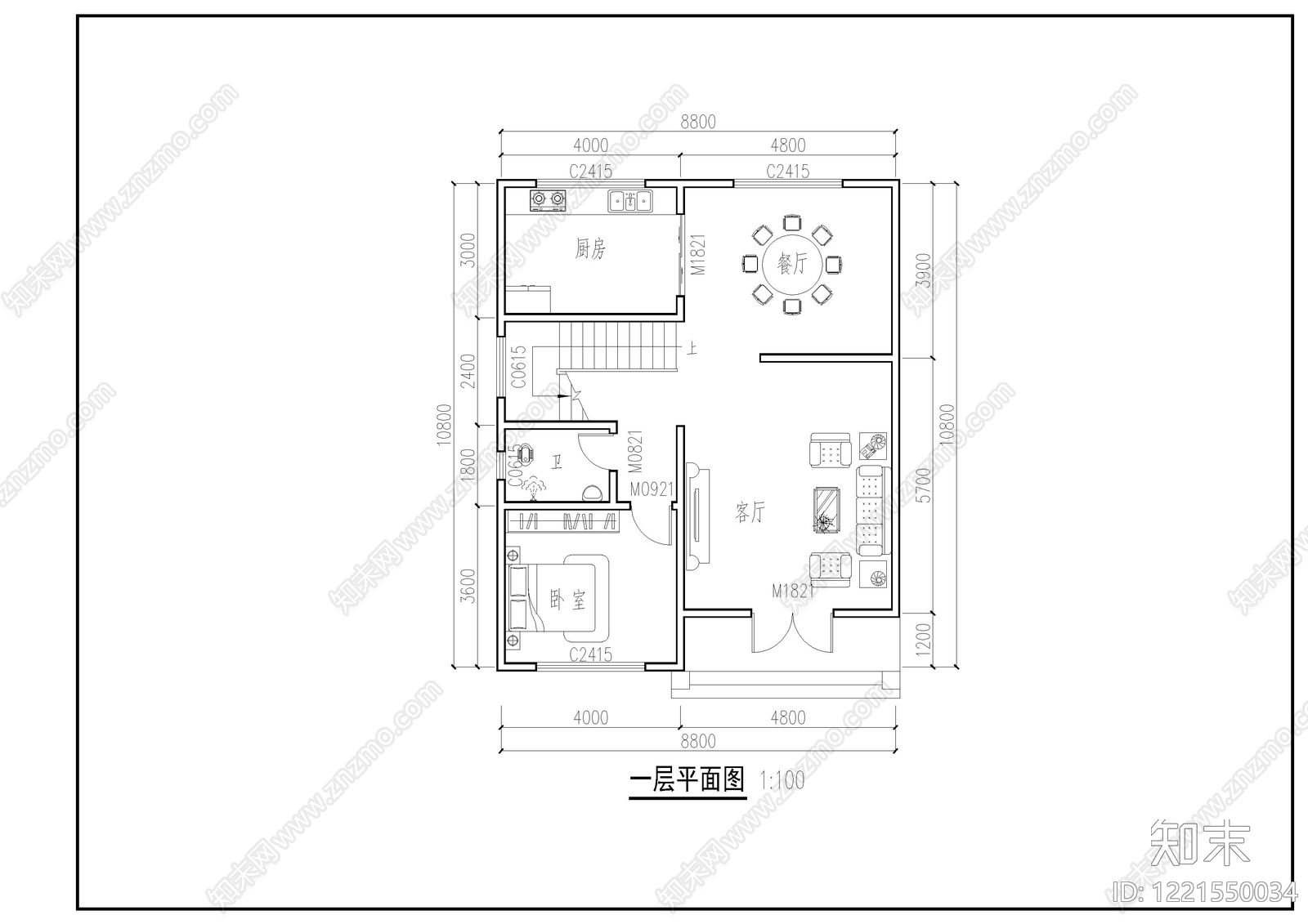 别墅建筑cad施工图下载【ID:1221550034】