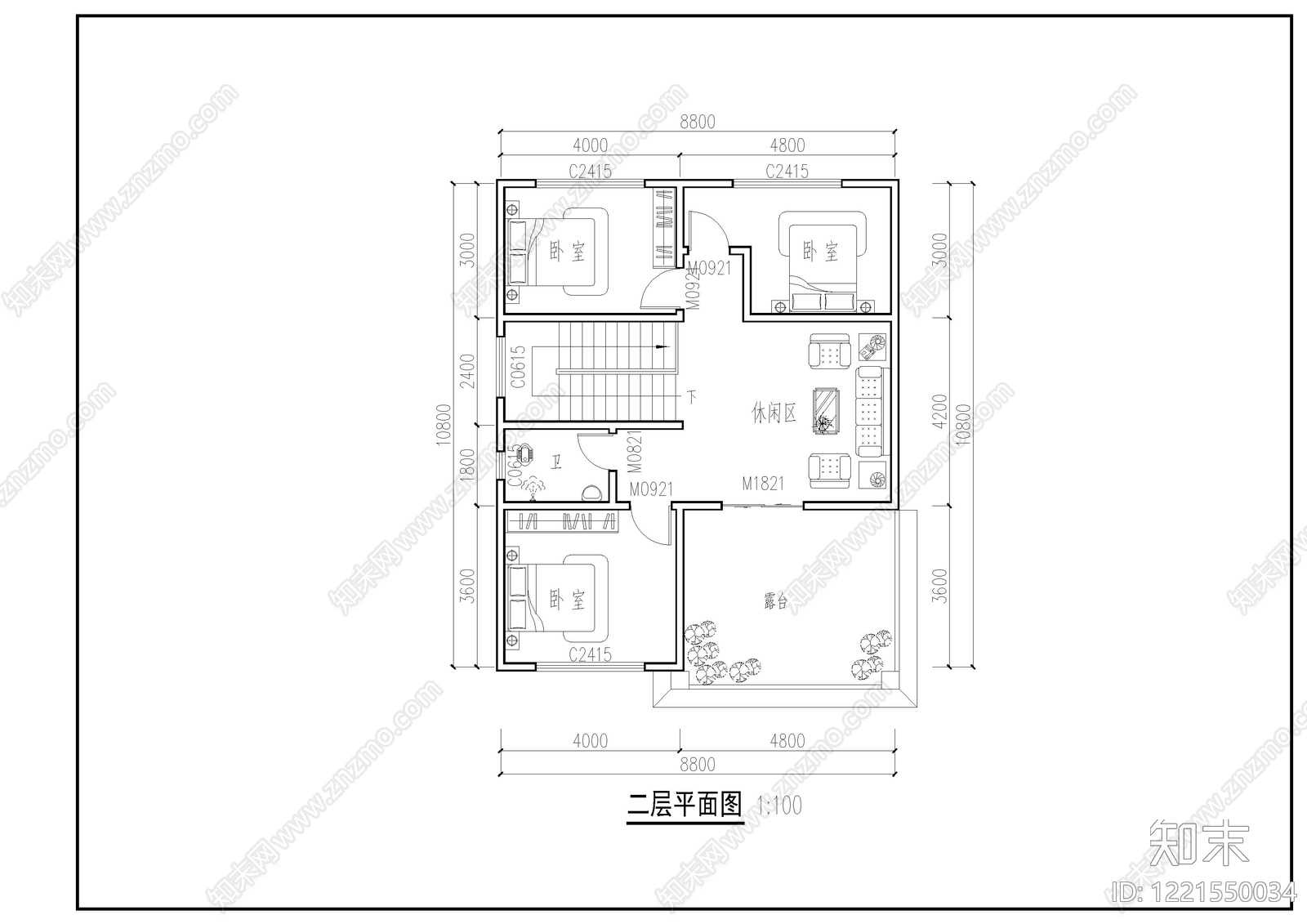 别墅建筑cad施工图下载【ID:1221550034】