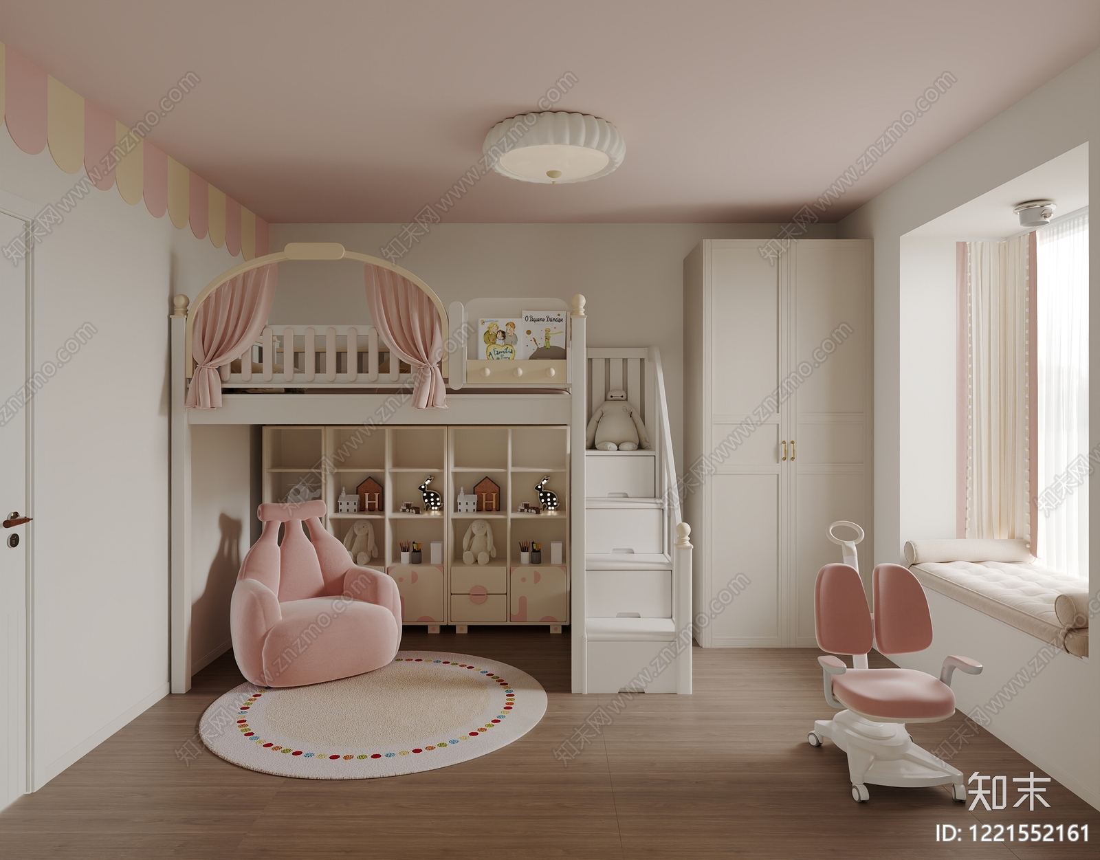 奶油风女孩房3D模型下载【ID:1221552161】