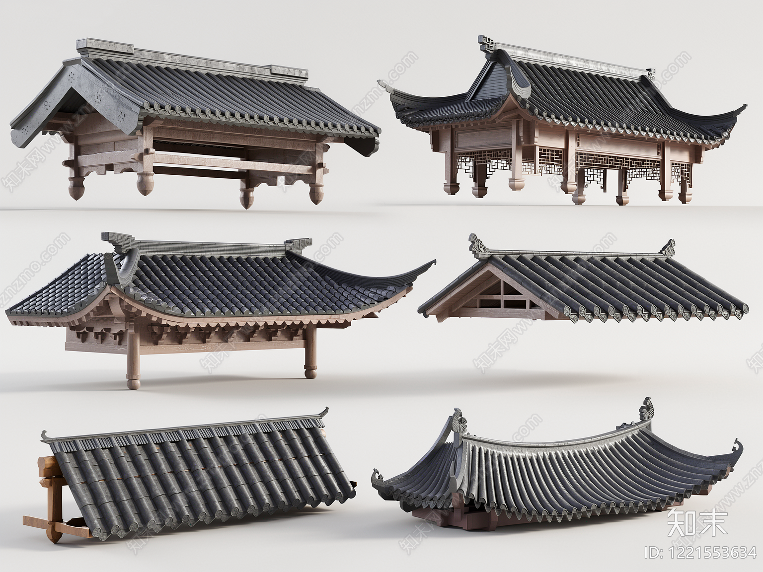 中式古建屋檐3D模型渲染效果图