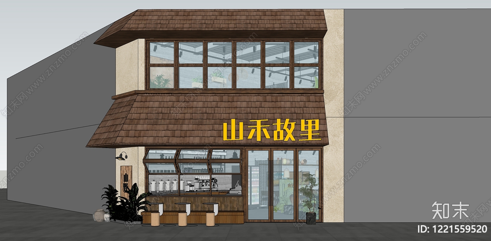 原木风中餐厅SU模型下载【ID:1221559520】