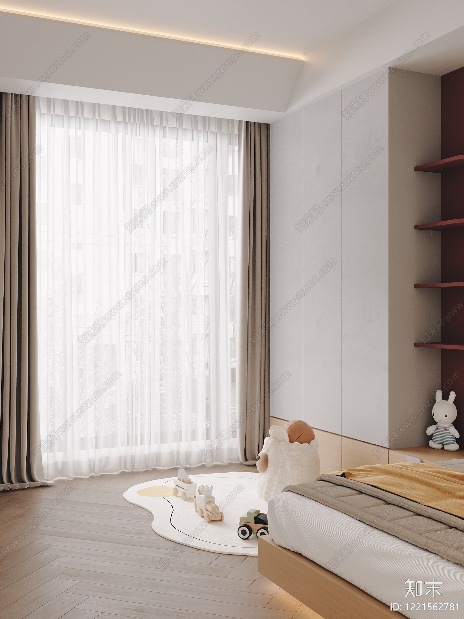 奶油风通用儿童房3D模型下载【ID:1221562781】