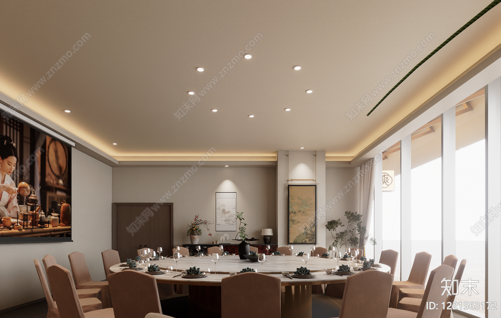 新中式包厢SU模型下载【ID:1221563172】