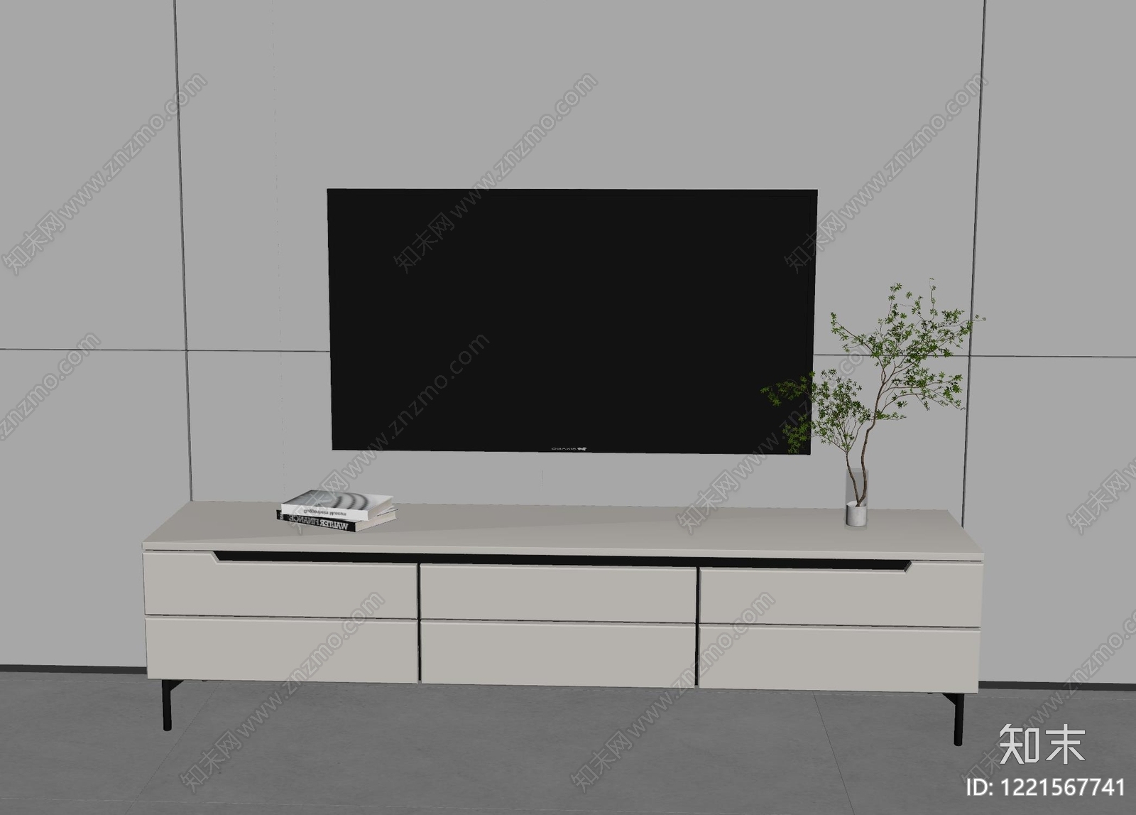 极简电视柜SU模型下载【ID:1221567741】