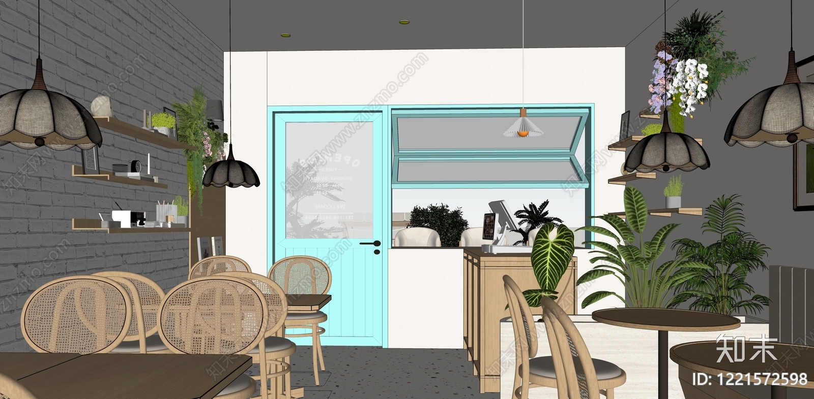 原木风咖啡厅SU模型下载【ID:1221572598】